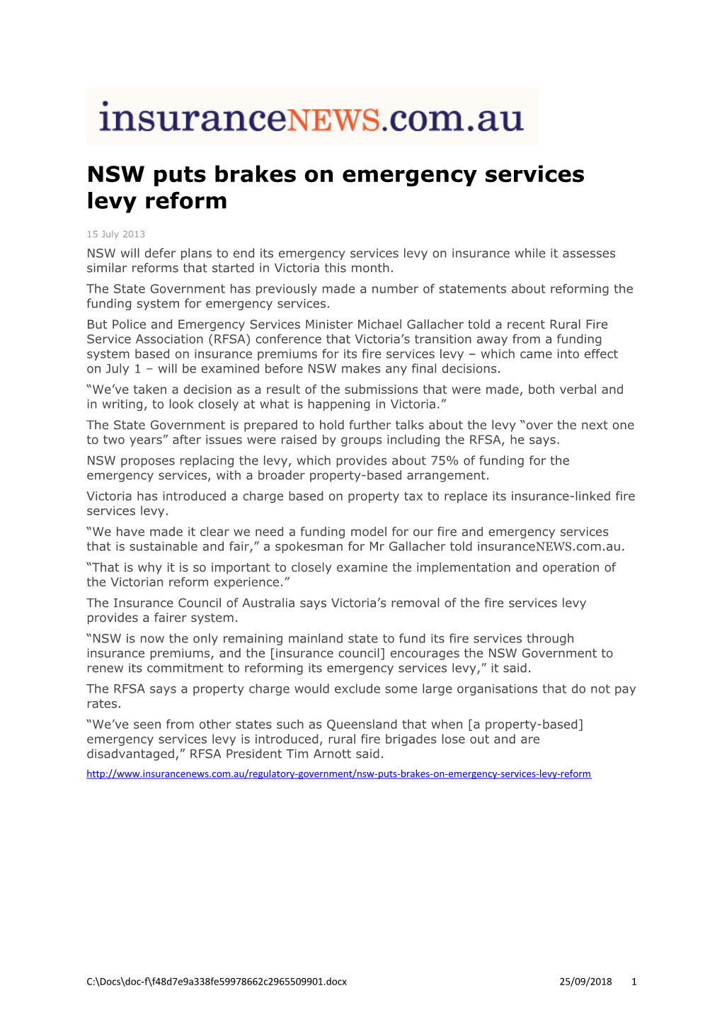NSW Puts Brakes on Emergency Services Levy Reform