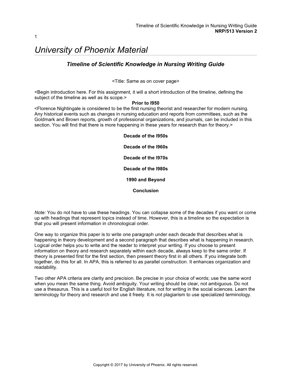 Timeline of Scientific Knowledge in Nursing Writing Guide