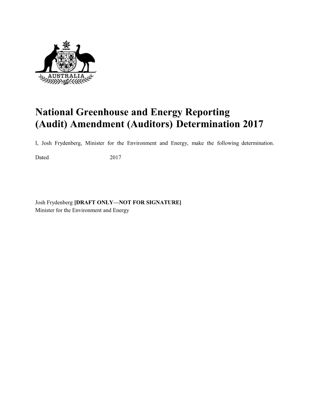 Exposure Draft - National Greenhouse and Energy Reporting (Audit) Amendment (Auditors)