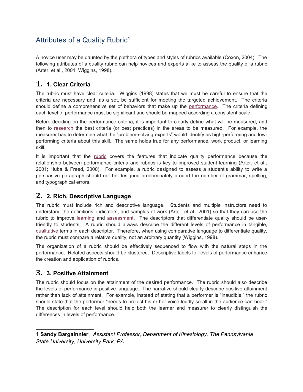 Attributes of a Quality Rubric 1