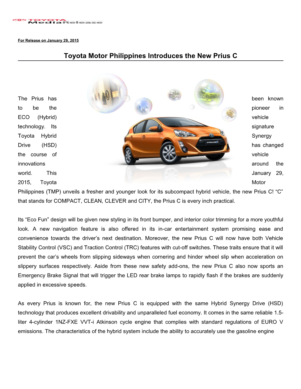 Toyota Motor Philippines Introduces the New Prius C