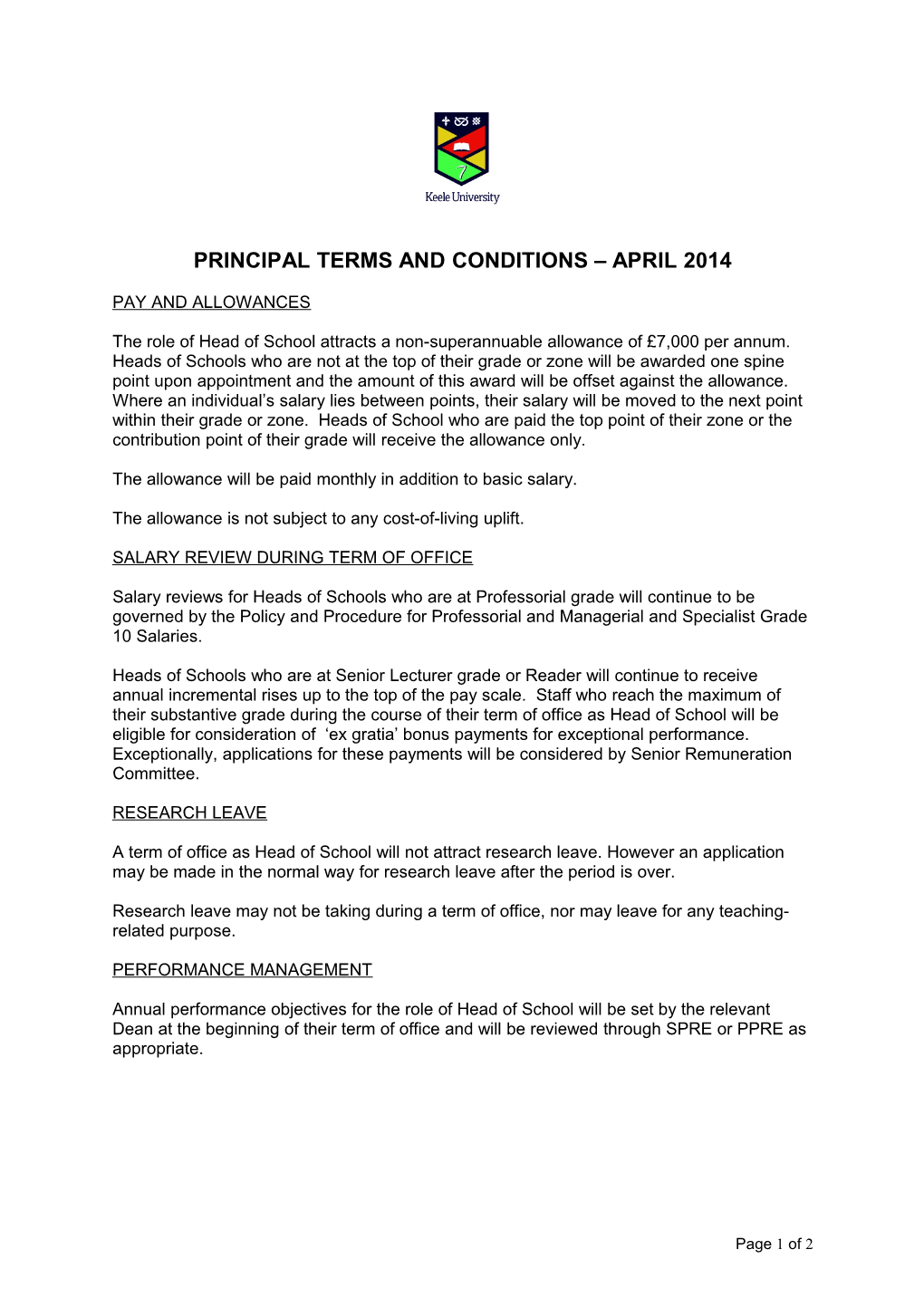 Principal Terms and Conditions April 2014