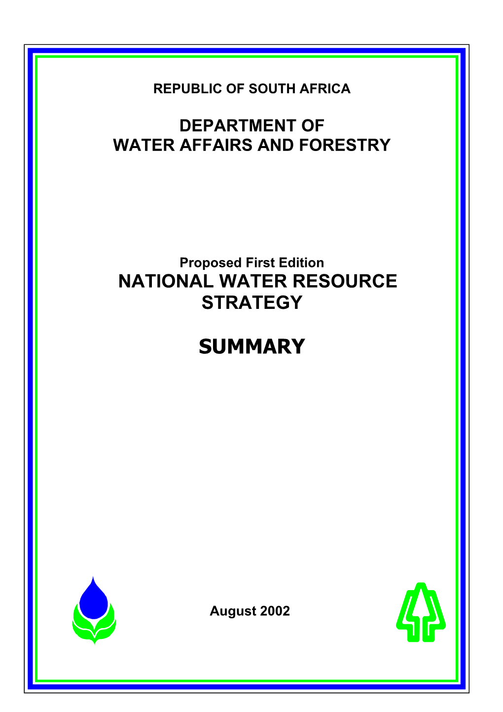 Summary Proposed First Edition National Water Resource Strategy July 2002