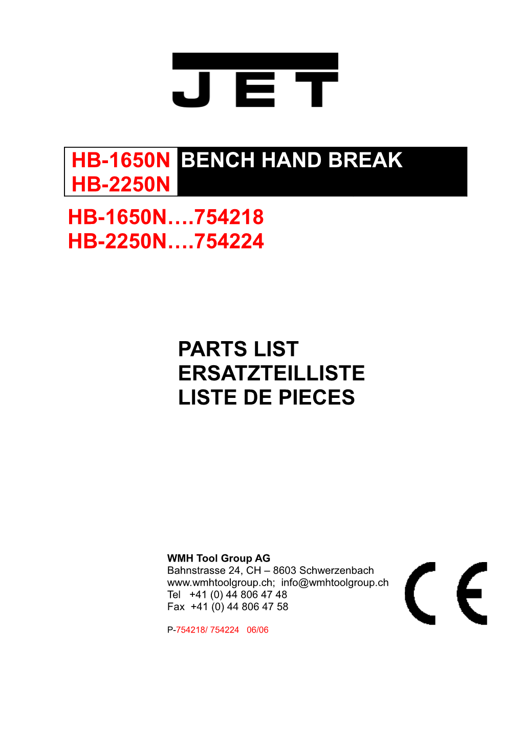 Parts List for the JMD-18 (CE) Mill/Drill