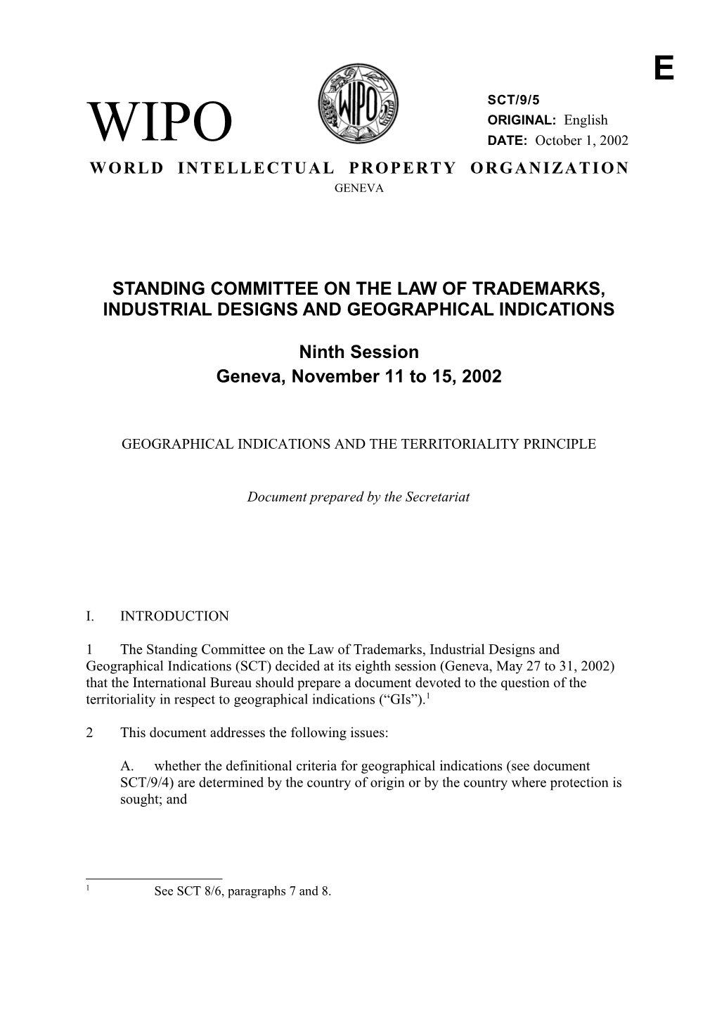 SCT/9/5: Geographical Indications and the Territoriality Principle