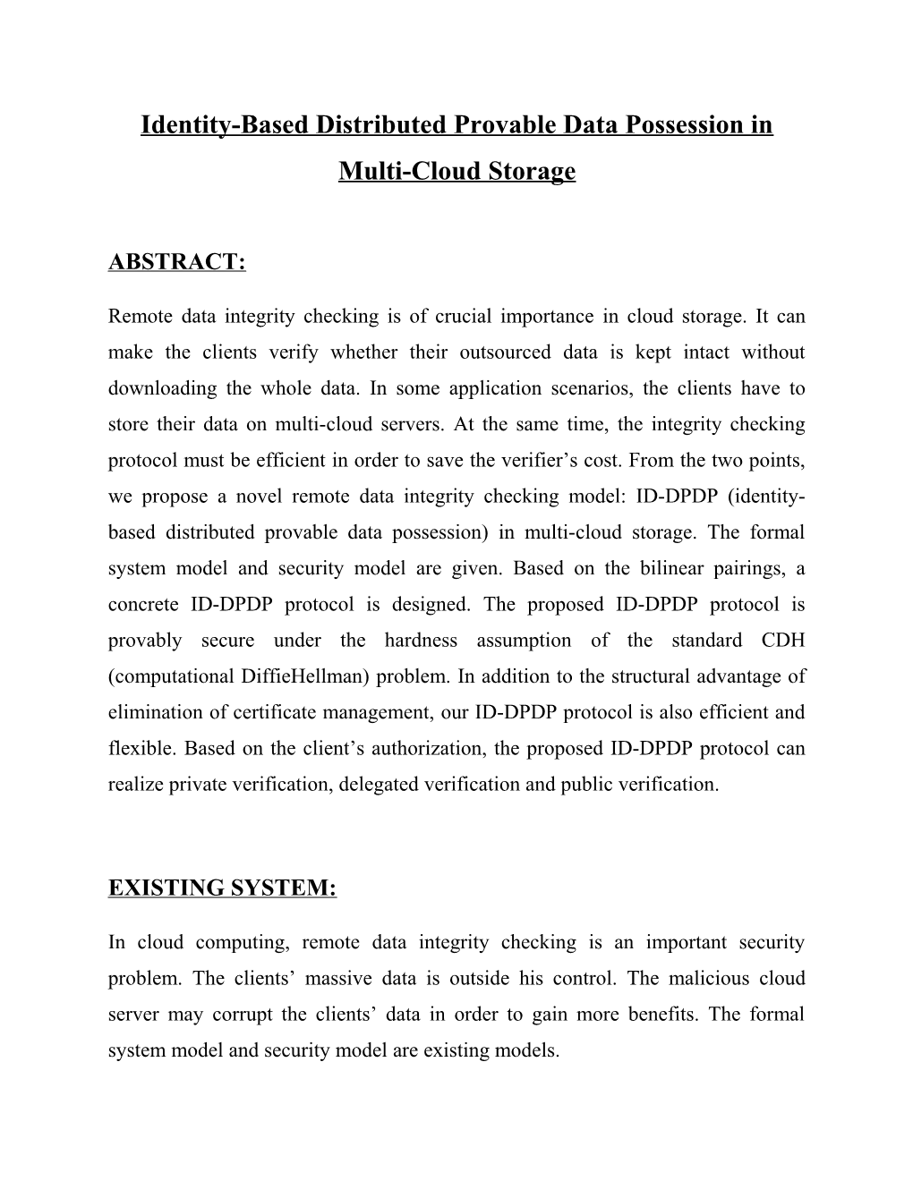 Identity-Based Distributed Provable Data Possession in Multi-Cloud Storage