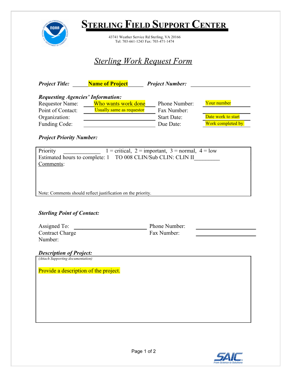 Sterling Work Request Form