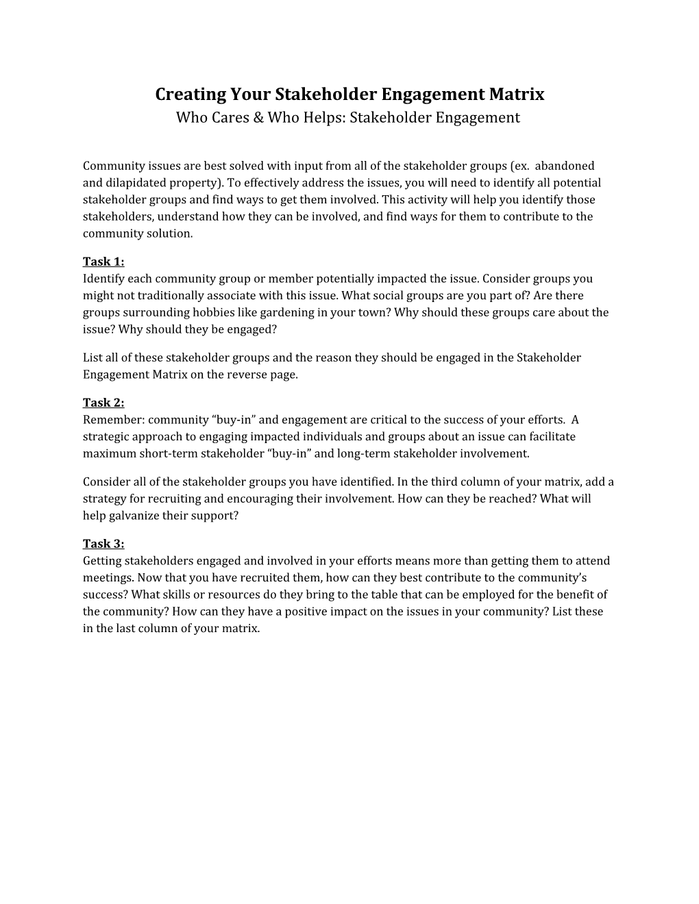 Creating Your Stakeholder Engagement Matrix