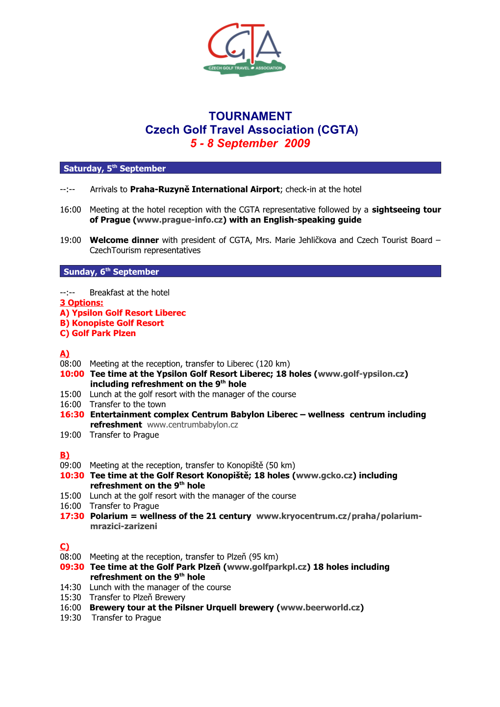 Czech Golf Travel Association (CGTA)