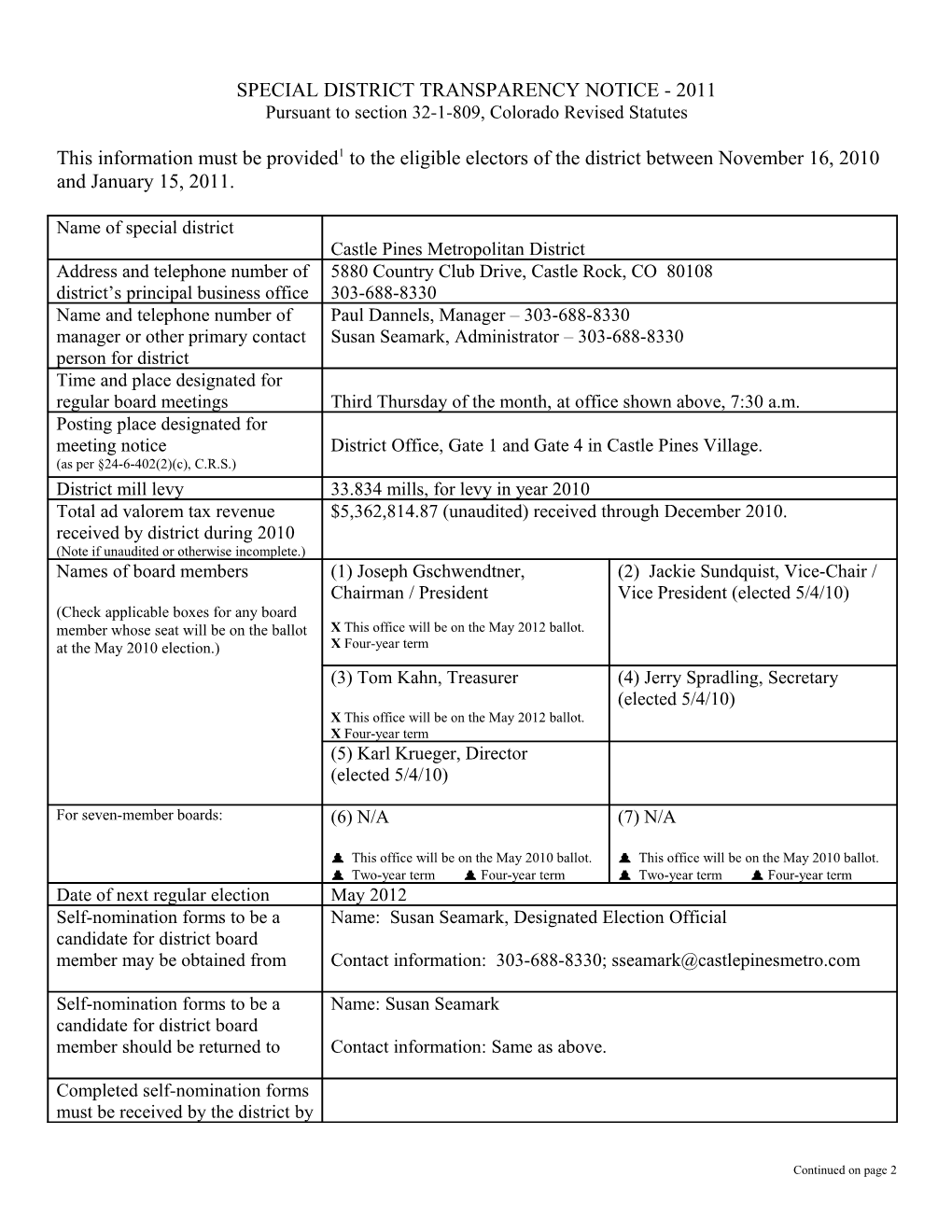 Special District Transparency Notice - 2010