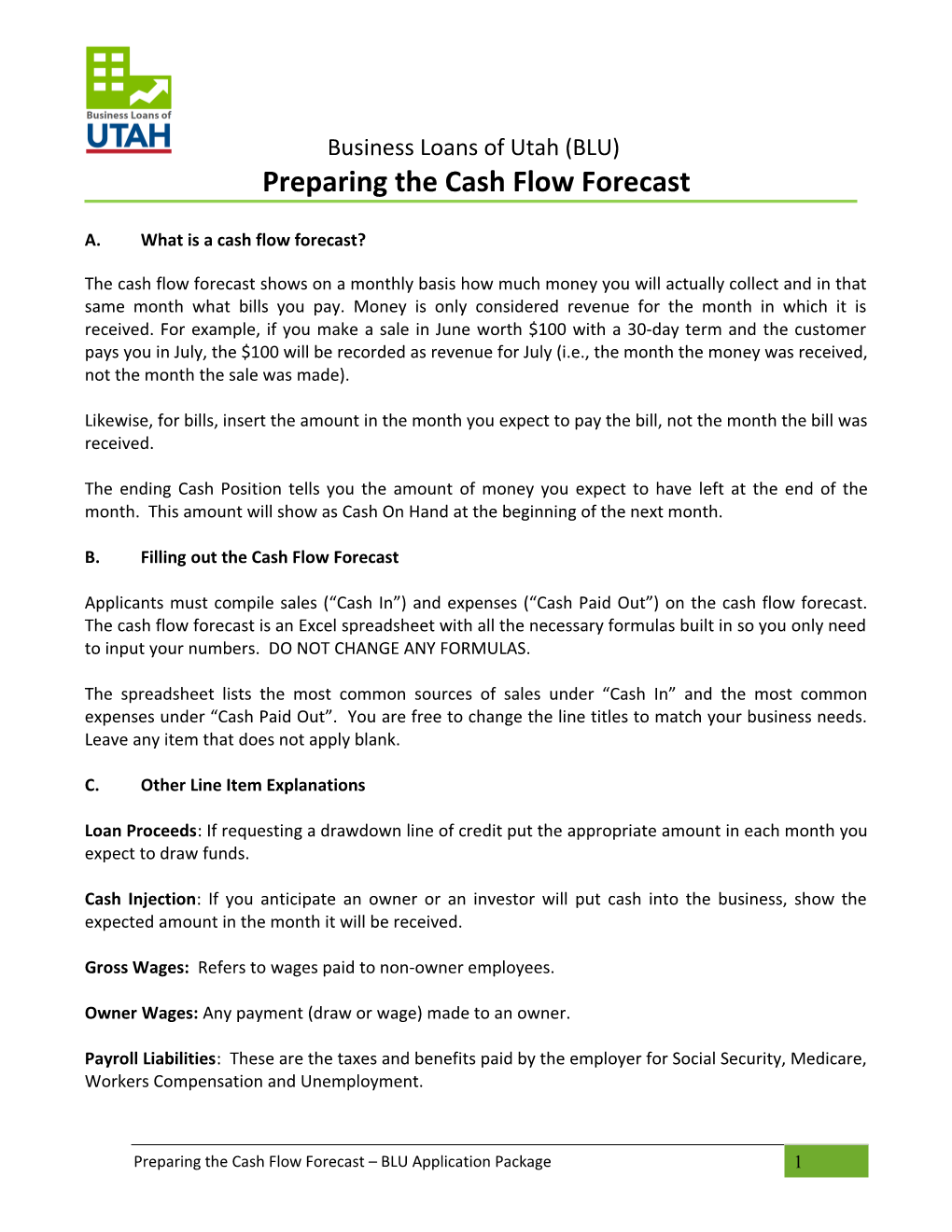 Preparing the Cash Flow Forecast