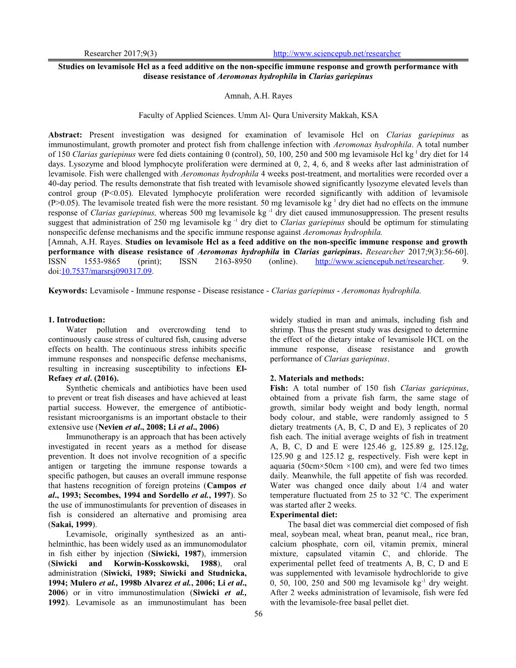 Studies Onlevamisolehcl As a Feed Additive on the Non-Specific Immune Response and Growth