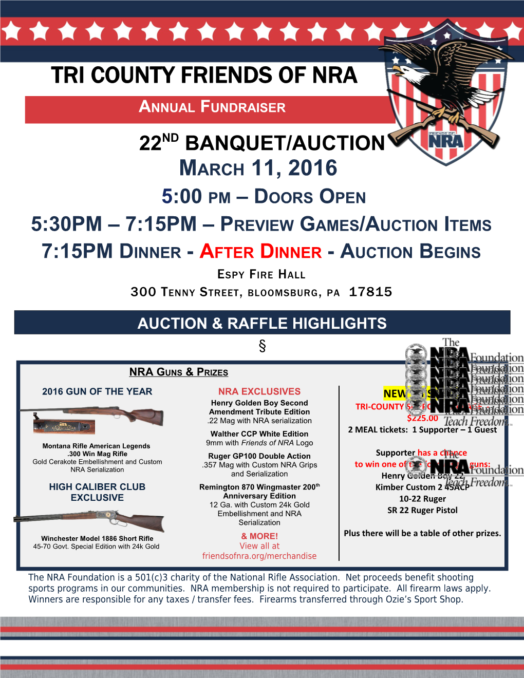 5:30PM 7:15PM Preview Games/Auction Items