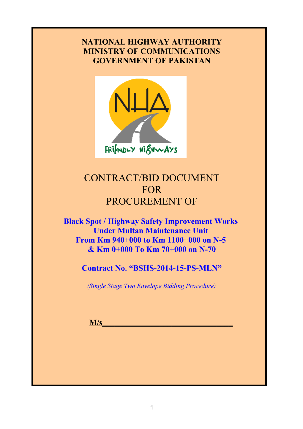 Standard Form of Bidding Documents for Procurement of Civil Works
