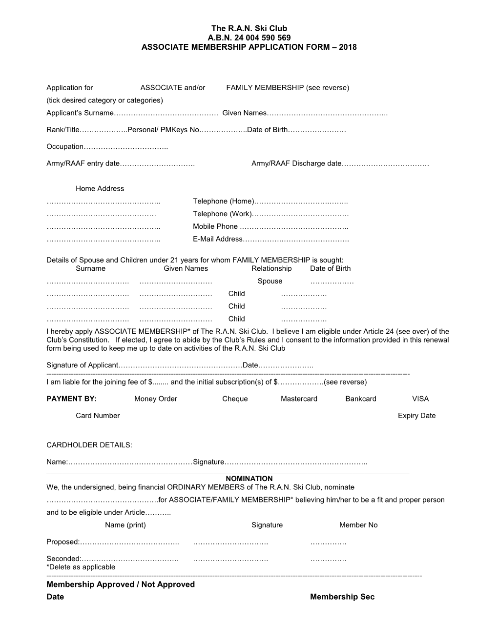 Associate Membership Application Form 2018