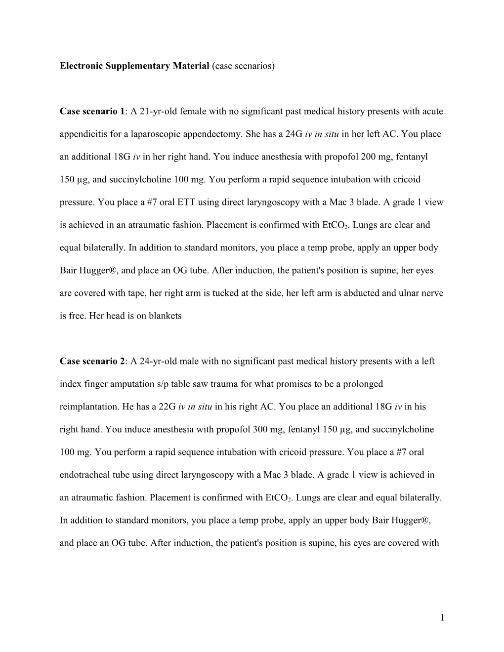 Electronic Supplementary Material (Case Scenarios)