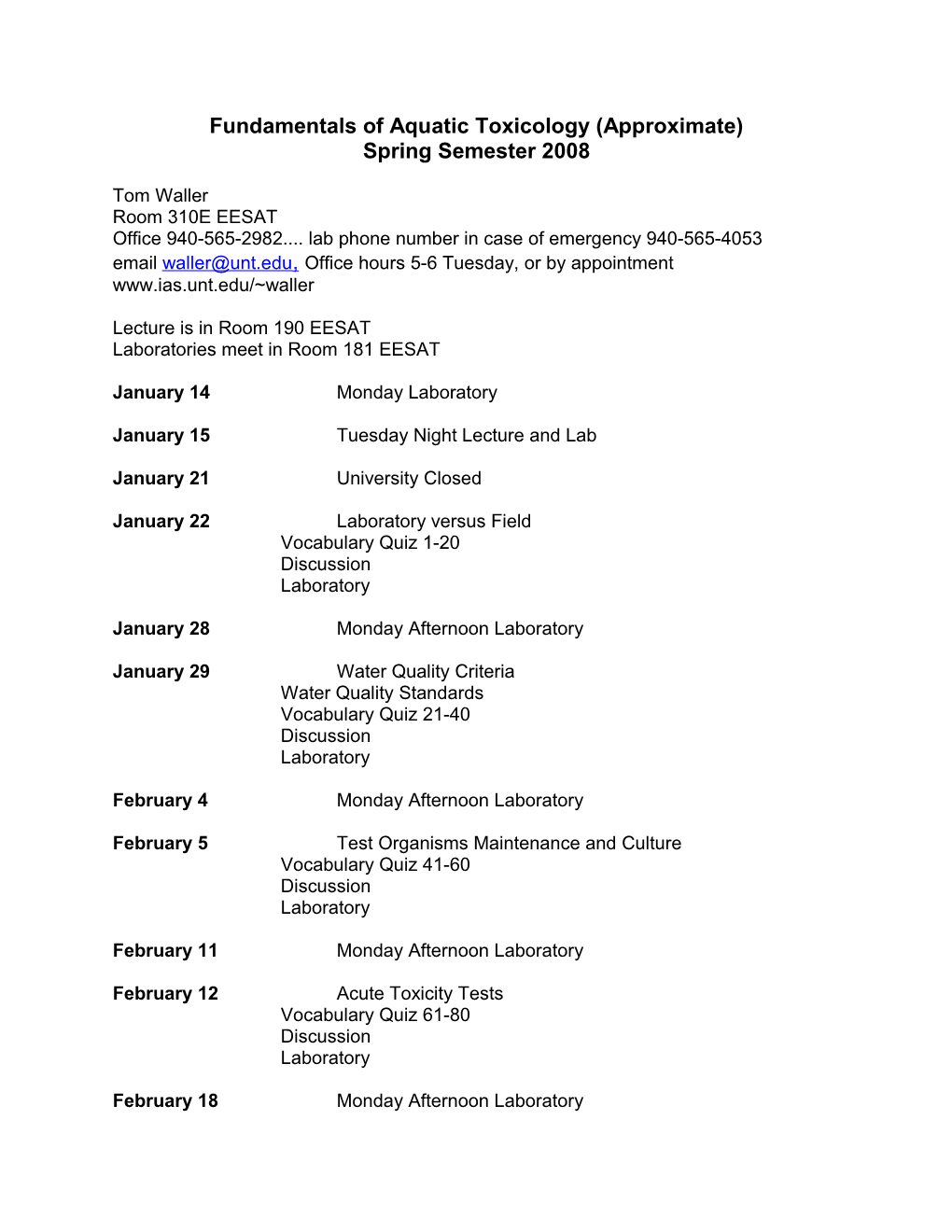 The Spring 2004 Syllabus Has Not Yet Been Posted