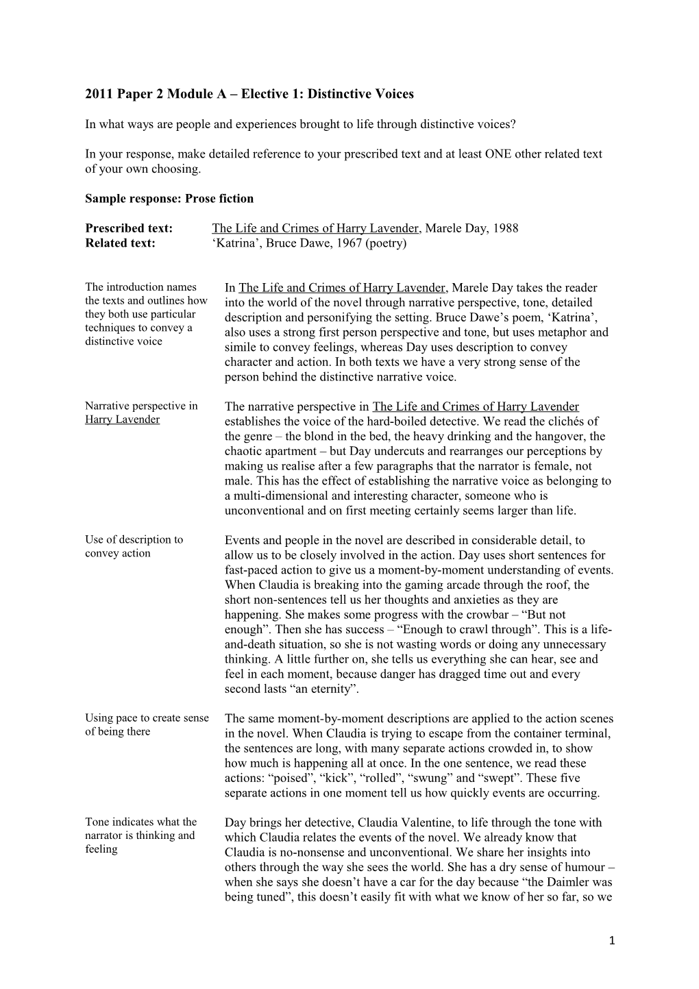 2011 Paper 2 Module a Elective 1: Distinctive Voices