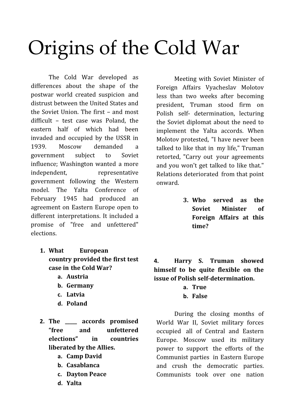 1. What European Country Provided the First Test Case in the Cold War?