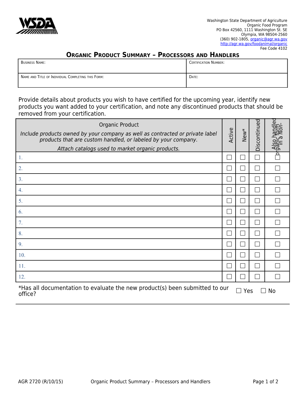 AGR 2285 Organic System Plan Update - Processors