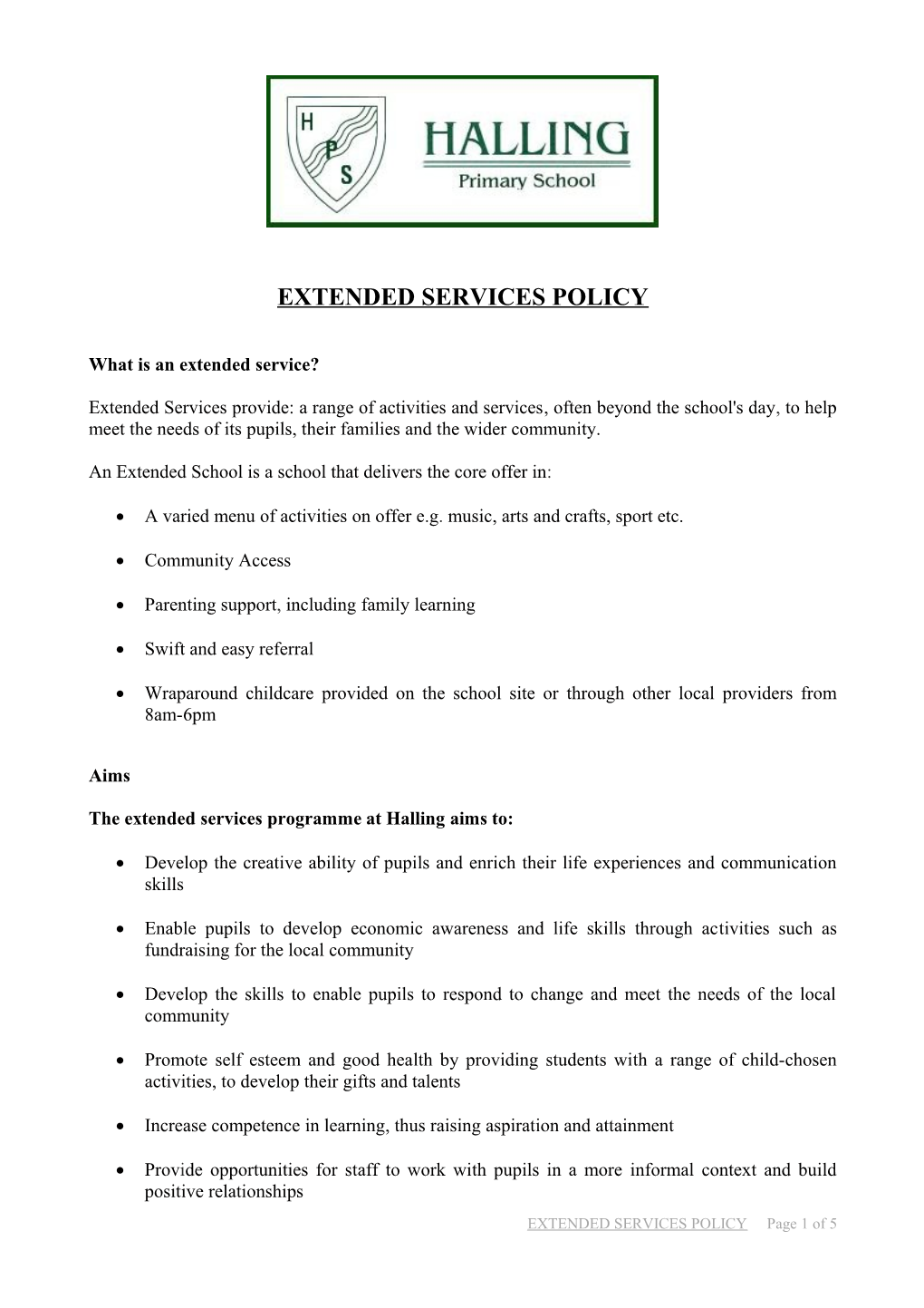 Extended Services Policy