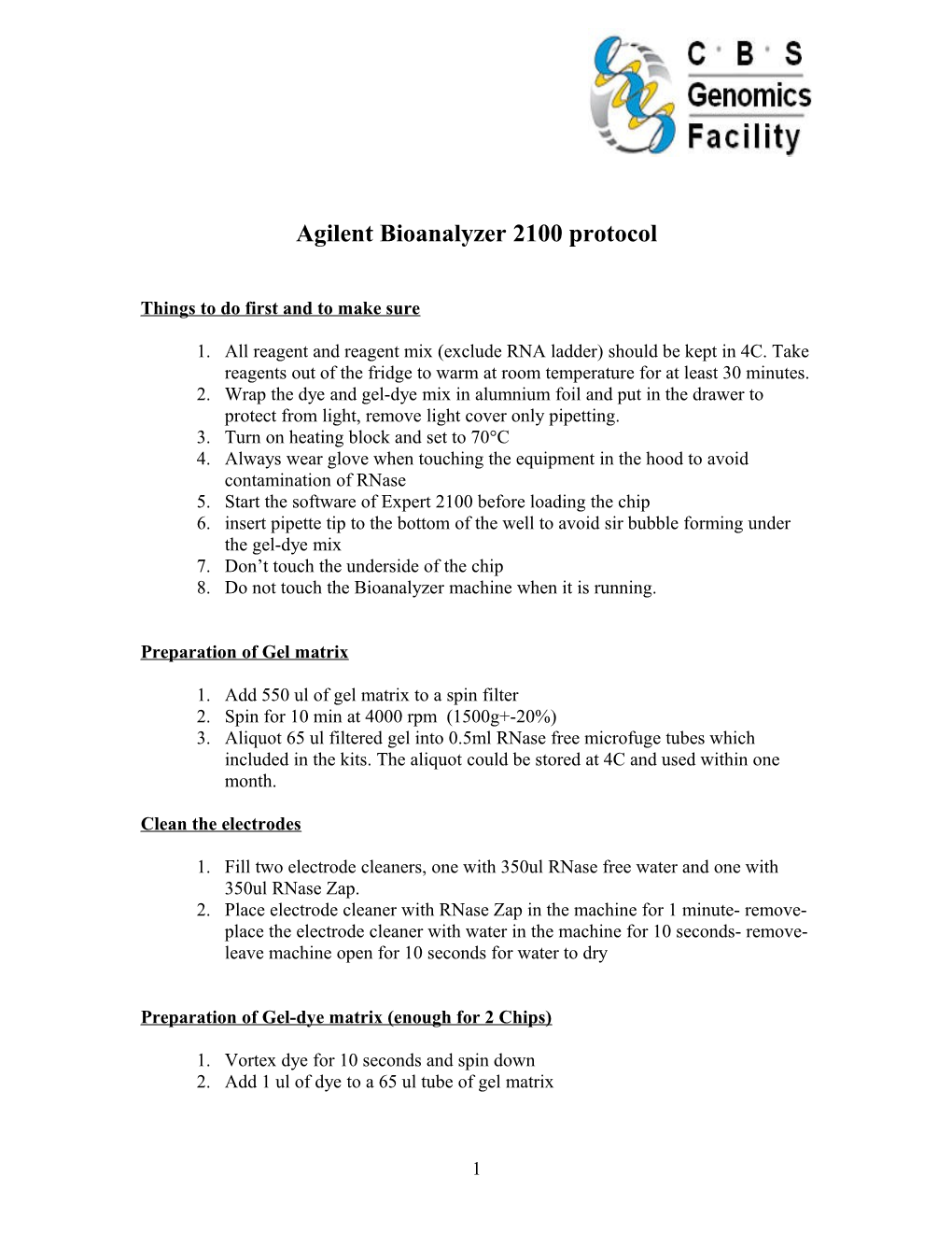 Agilent Bioanalyzer 2100 Protocol