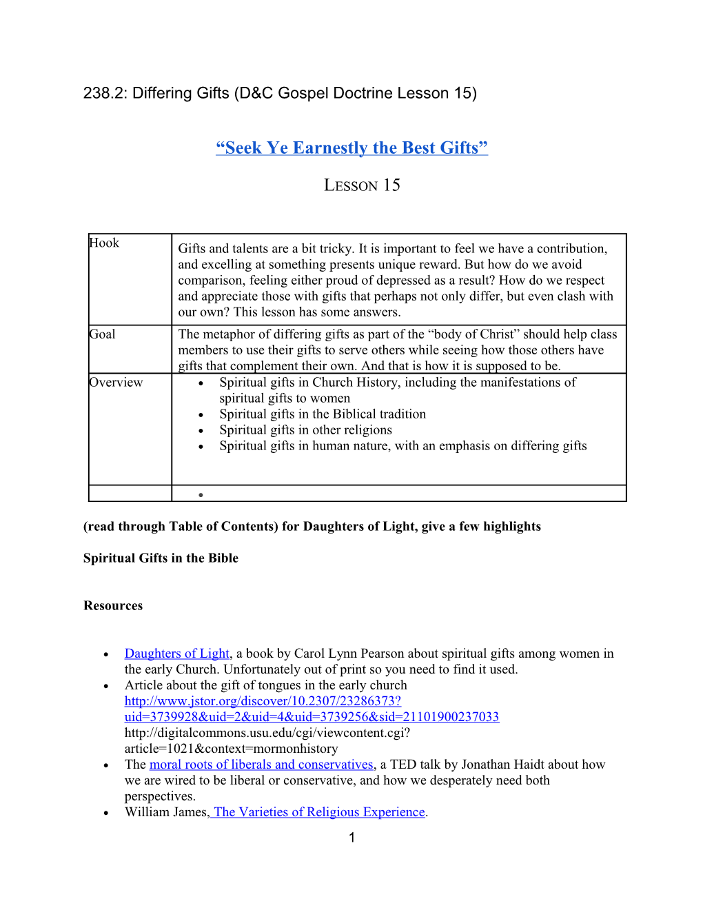 238.2: Differing Gifts (D&C Gospel Doctrine Lesson 15)