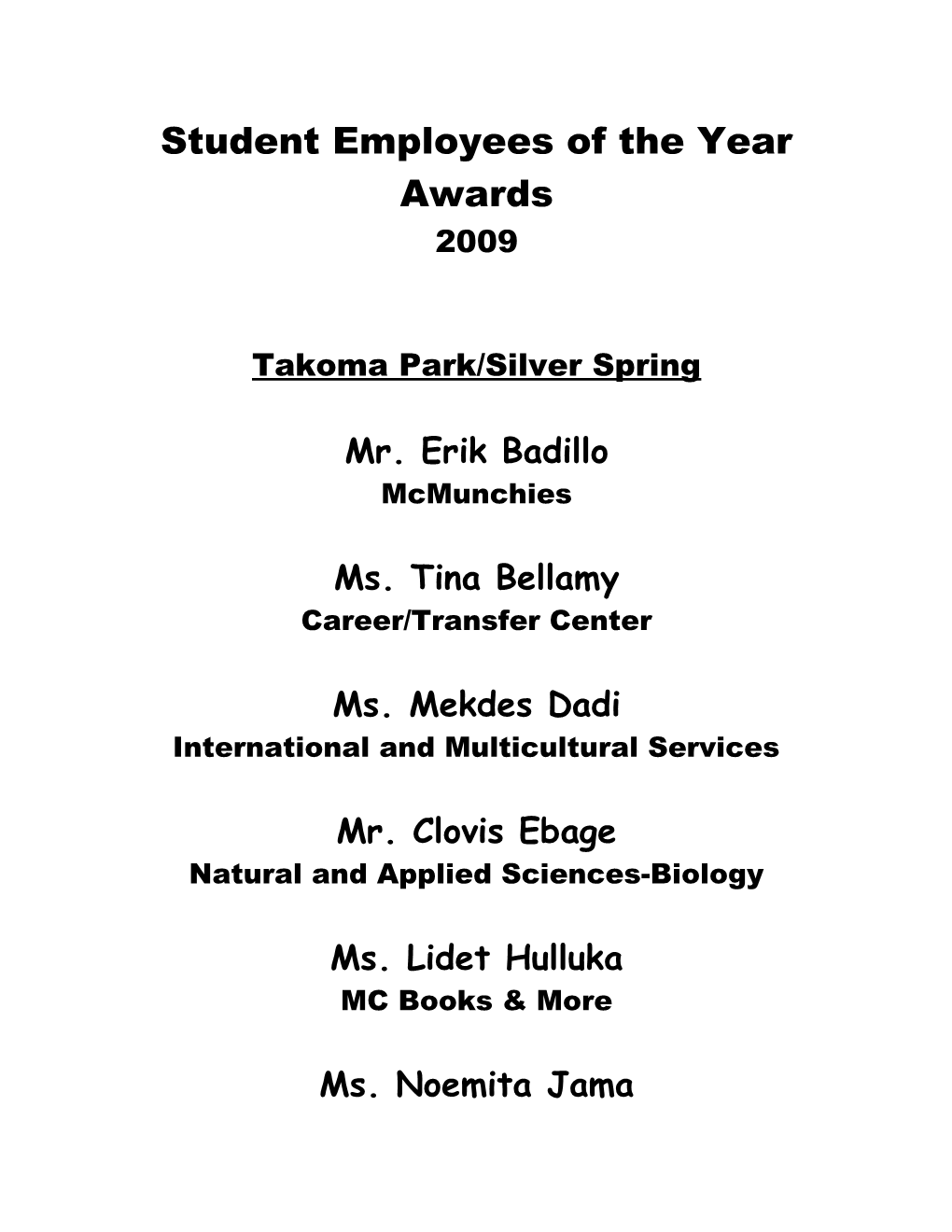Student Employees of the Year Awards