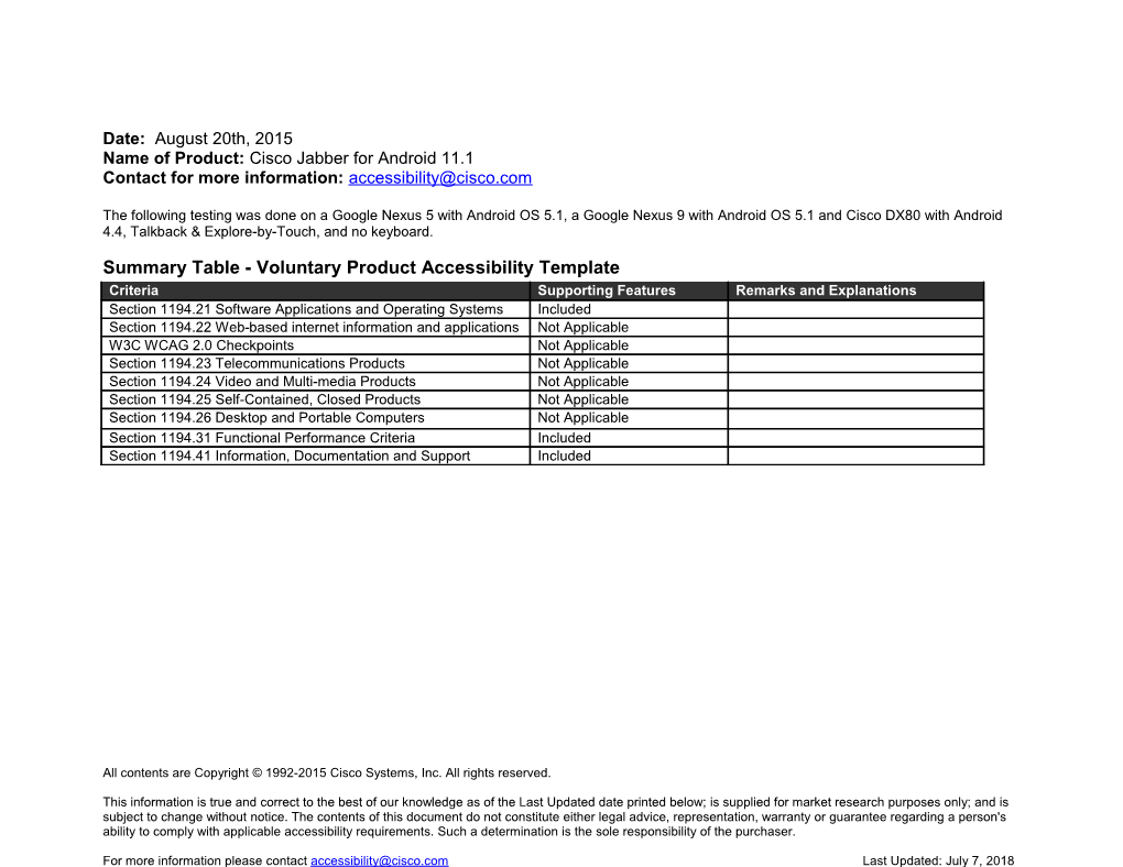 Summary Table - Voluntary Product Accessibility Template s3