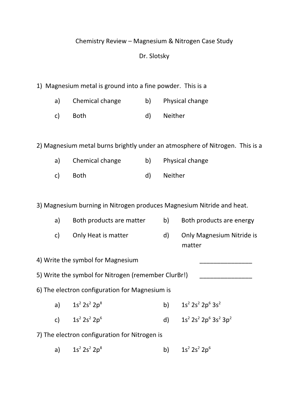 Chemistry Review Magnesium & Nitrogen Case Study