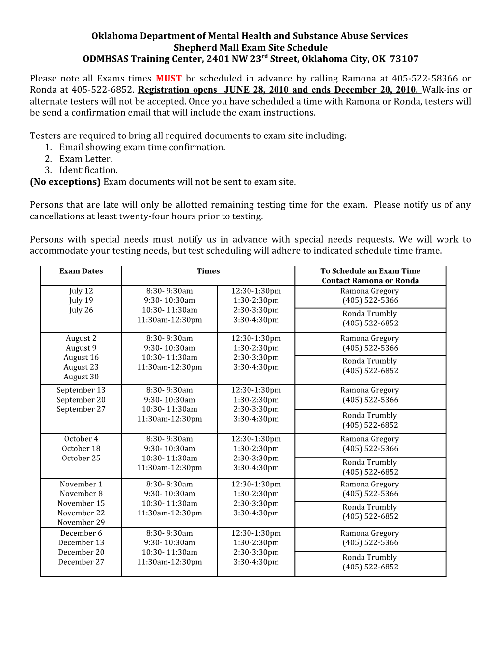 Oklahoma Department of Mental Health Testing Site