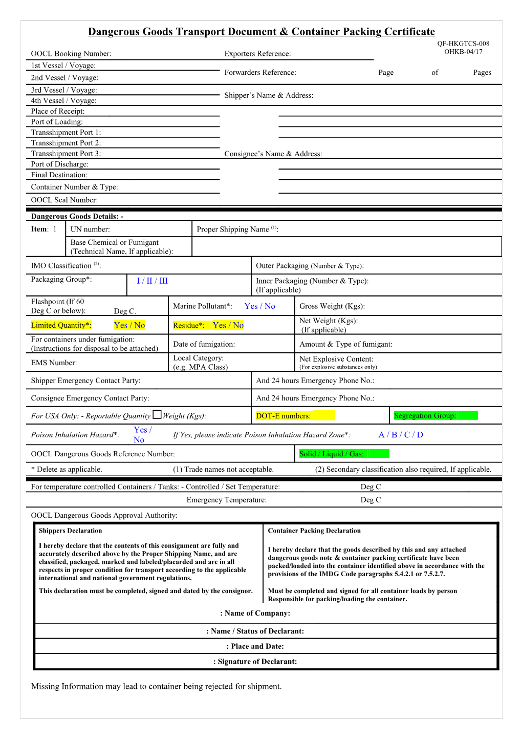 Missing Information May Lead to Container Being Rejected for Shipment