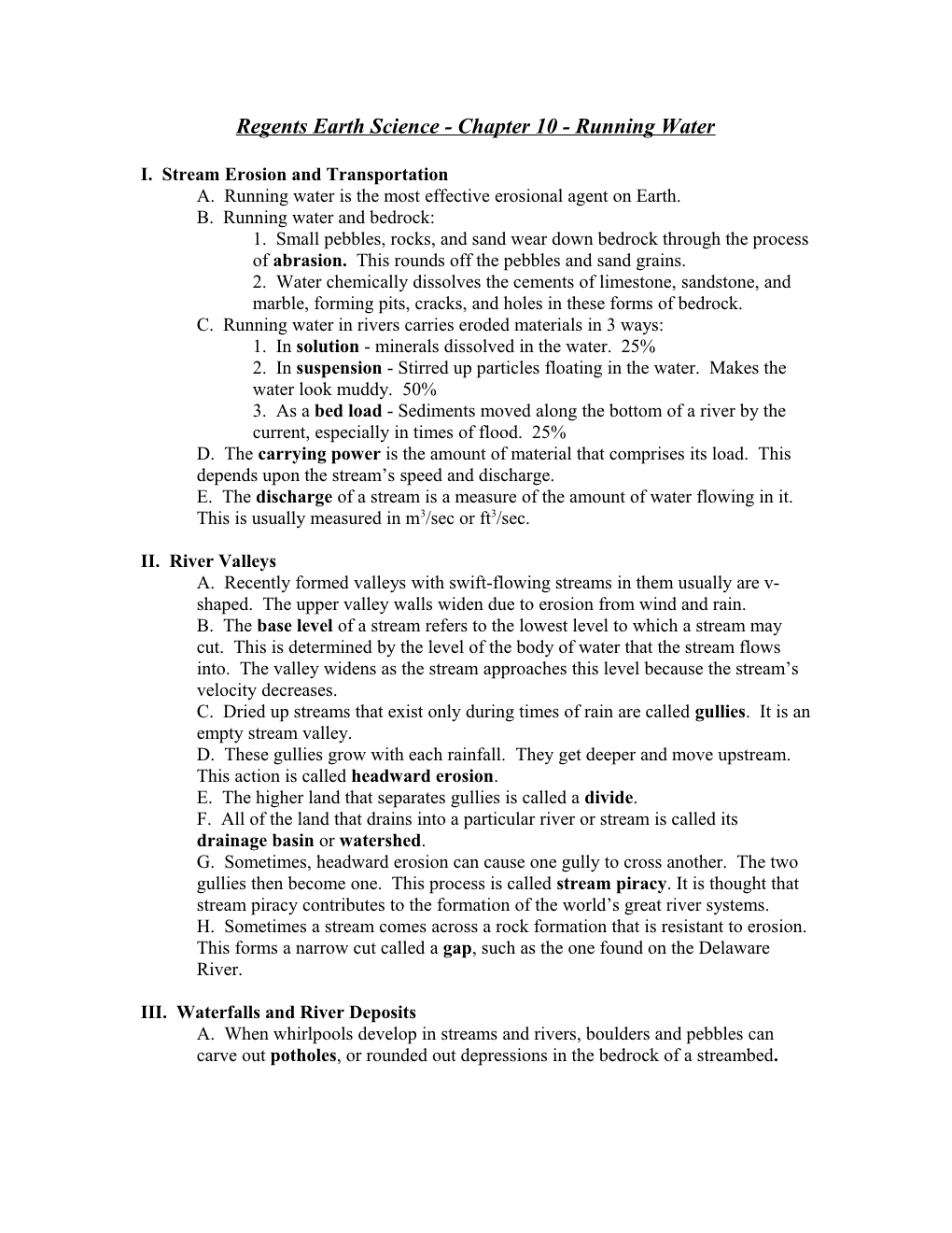 Regents Earth Science - Chapter 10 - Running Water