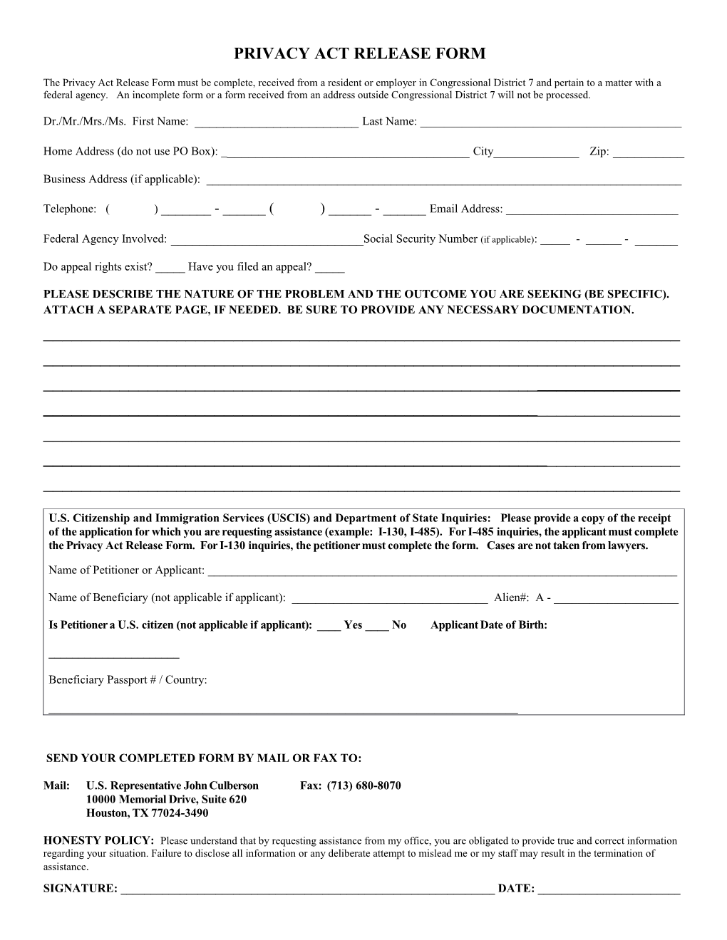 Privacy Act Release Form