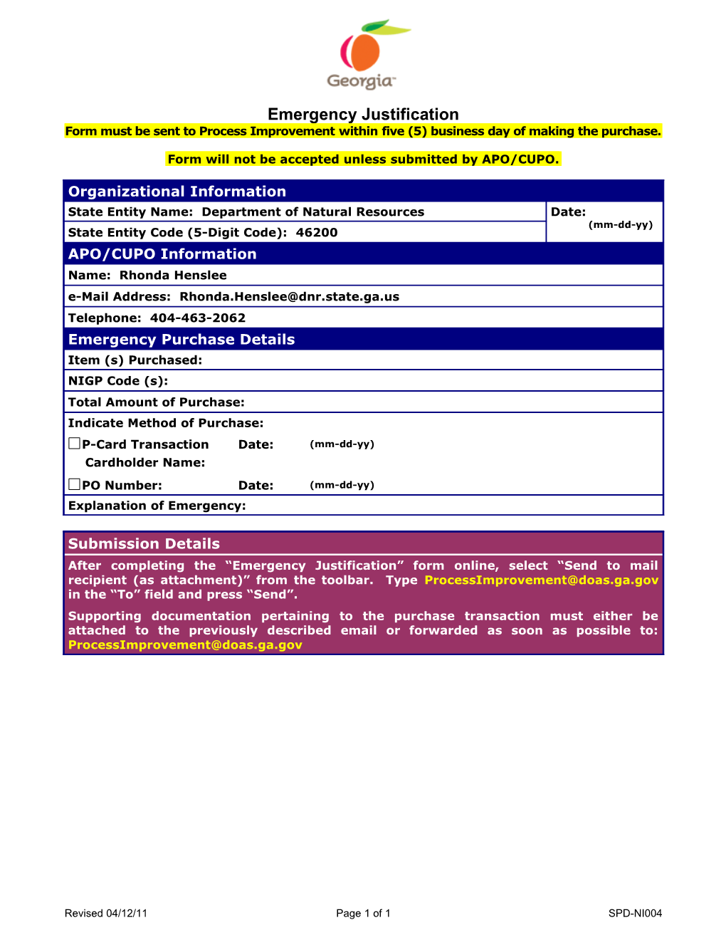 Emergency Justification Form s1