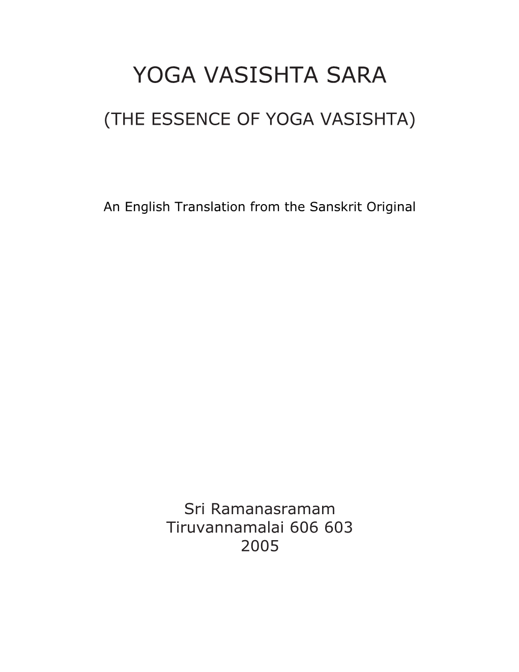 Yoga Vasishta Sara