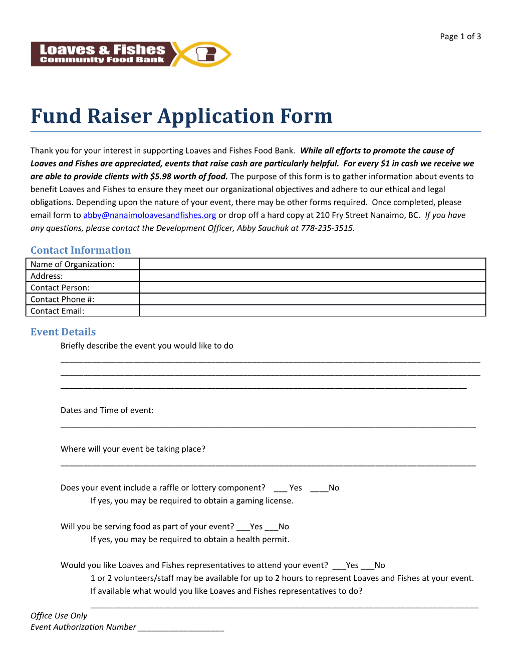 Fund Raiser Application Form