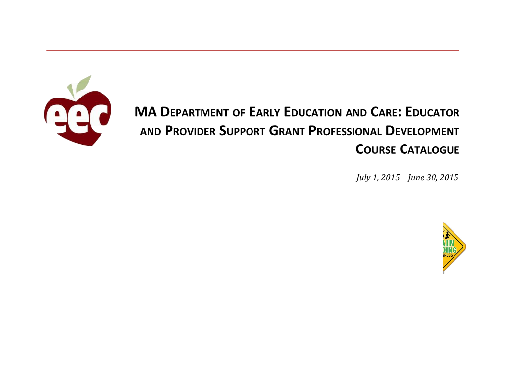 MA Department of Early Education and Care: Professional Development Course Catalogue