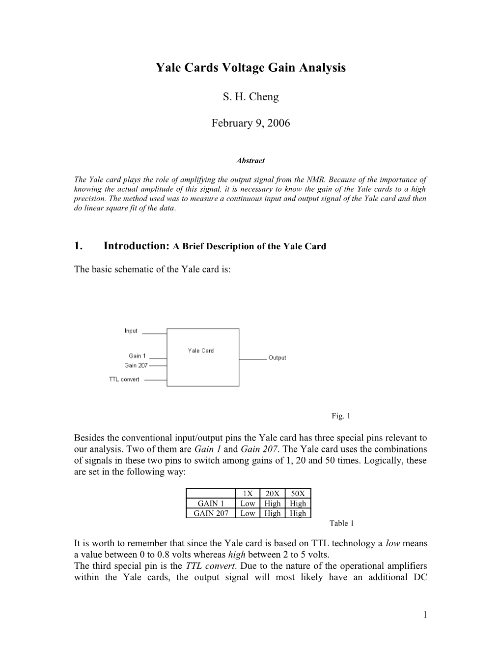 Yale Cards Voltage Gain Analysis