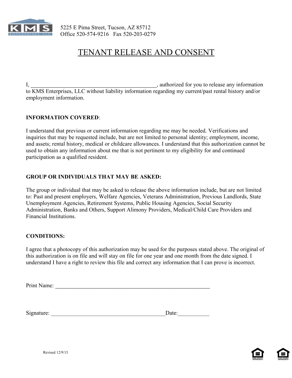 Tenant Release and Consent