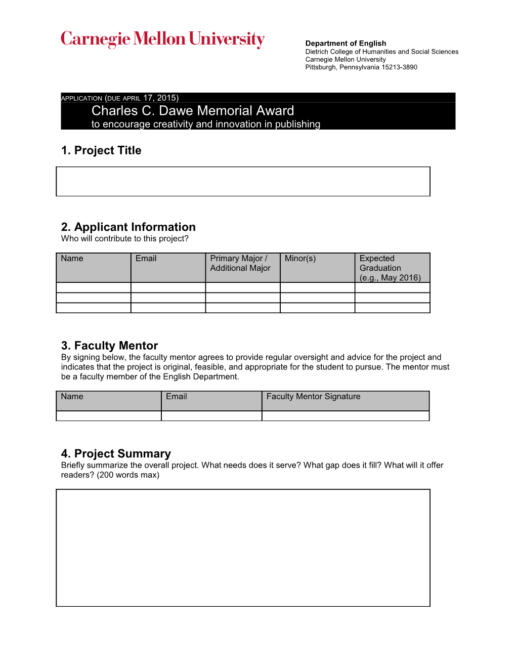 Application for the Charles C. Dawe Award