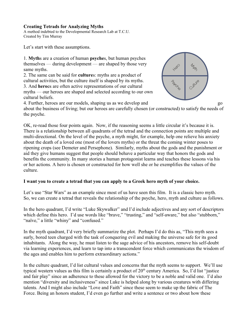 Creating Tetrads for Analyzing Myths