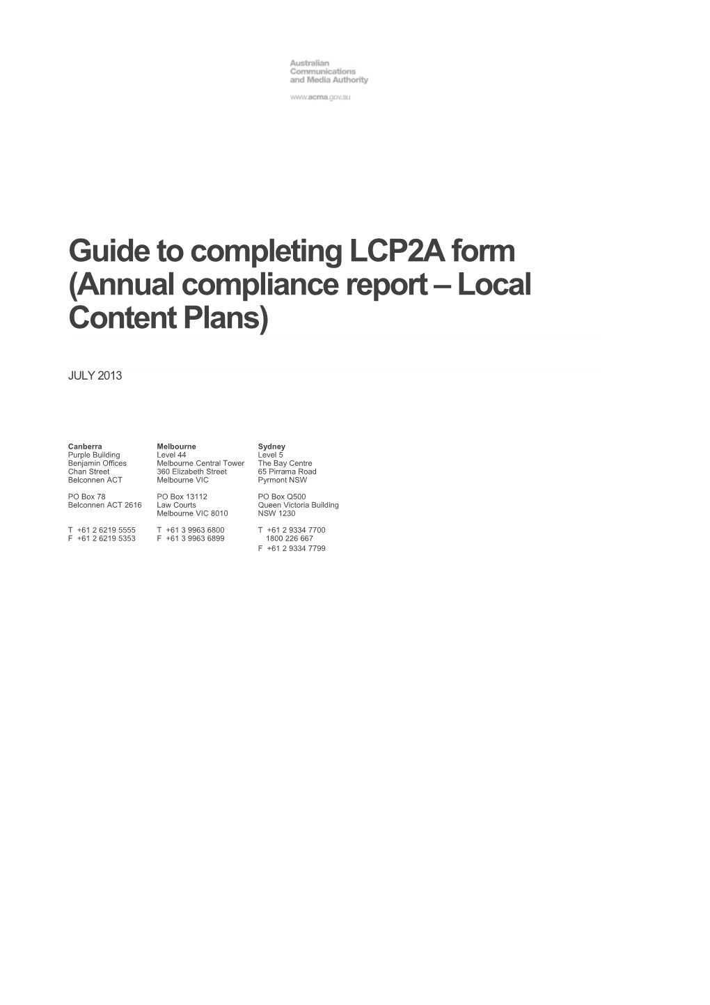Guide to Completing LCP2A Form