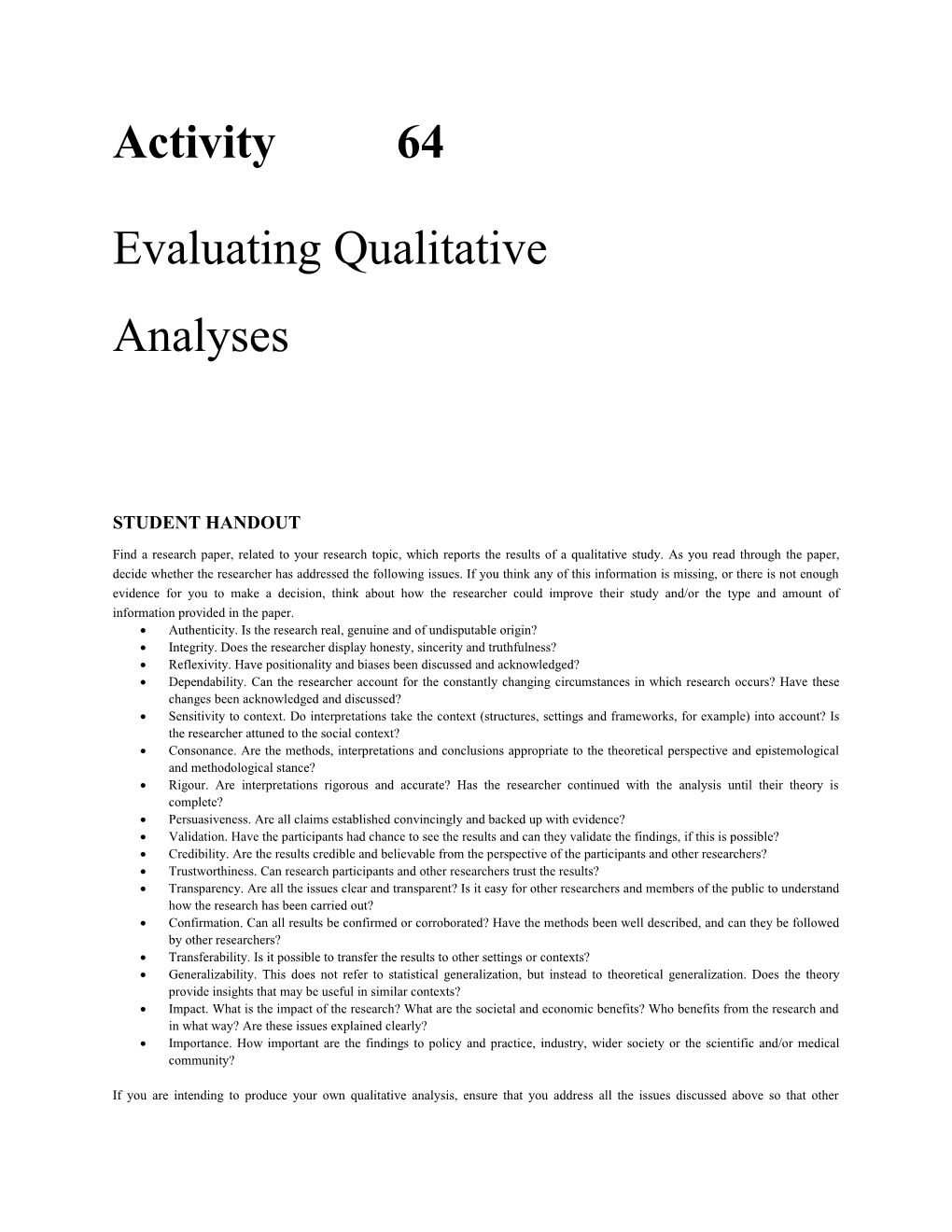 Evaluating Qualitative Analyses