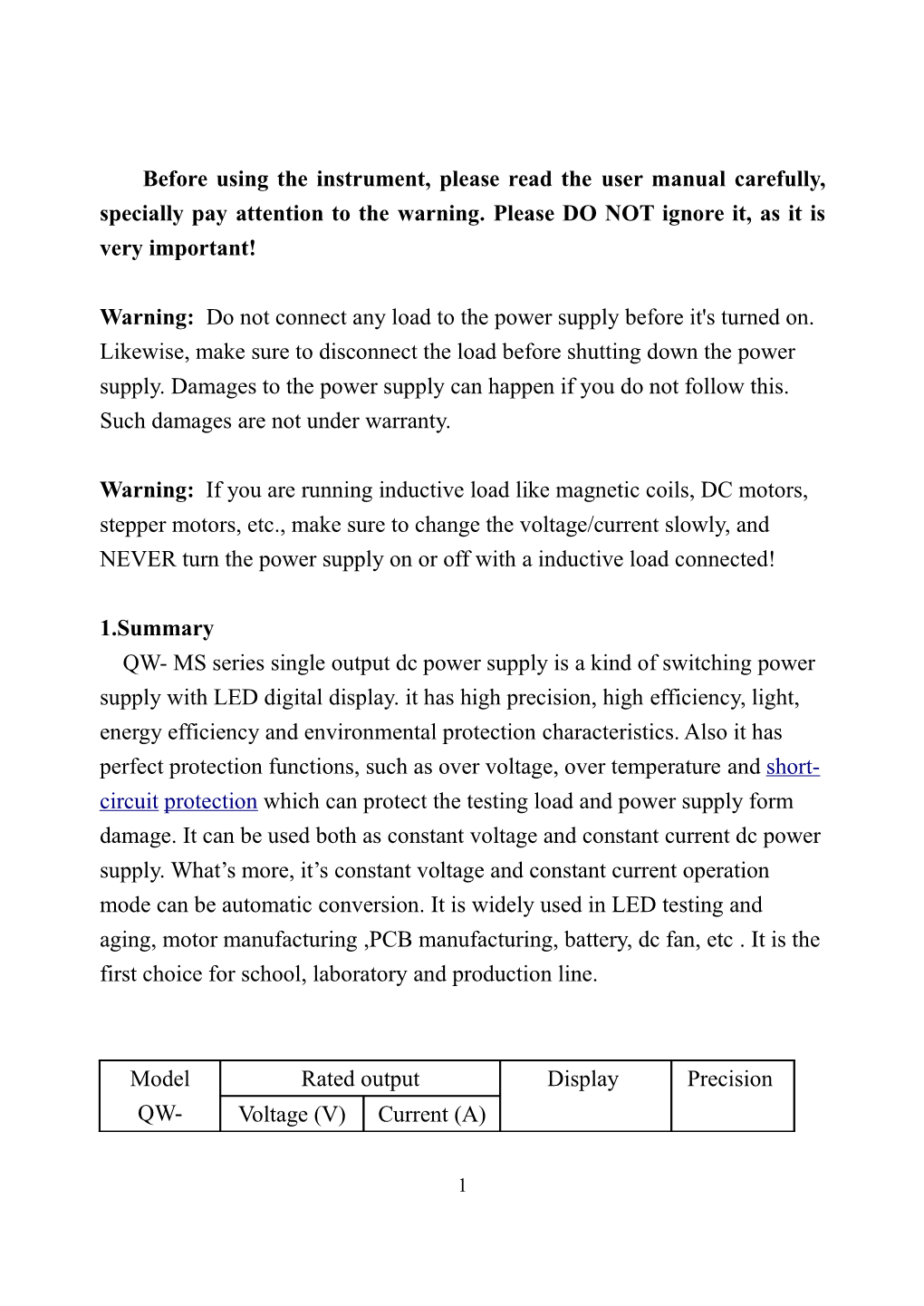 Before Using the Power Supply, Please Read the User Manual Carefully