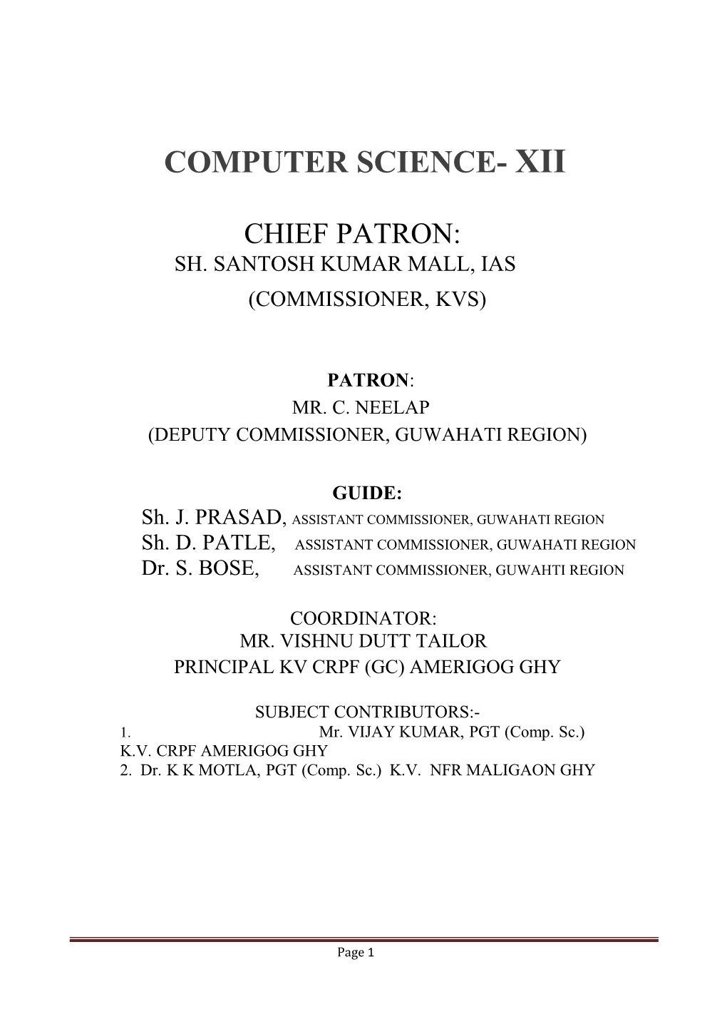 Computer Science- Xii