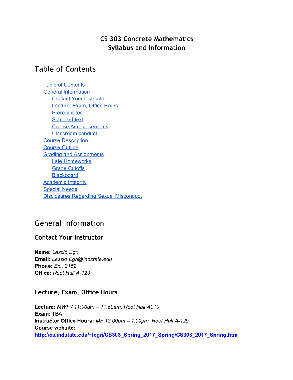 CS 303 Concrete Mathematics Syllabus and Information