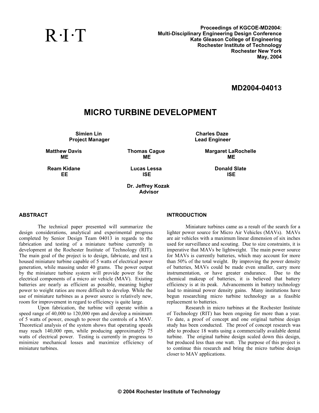 Proceedings of KGCOE-MD2004: Multi-Disciplinary Engineering Design Conference Page 3