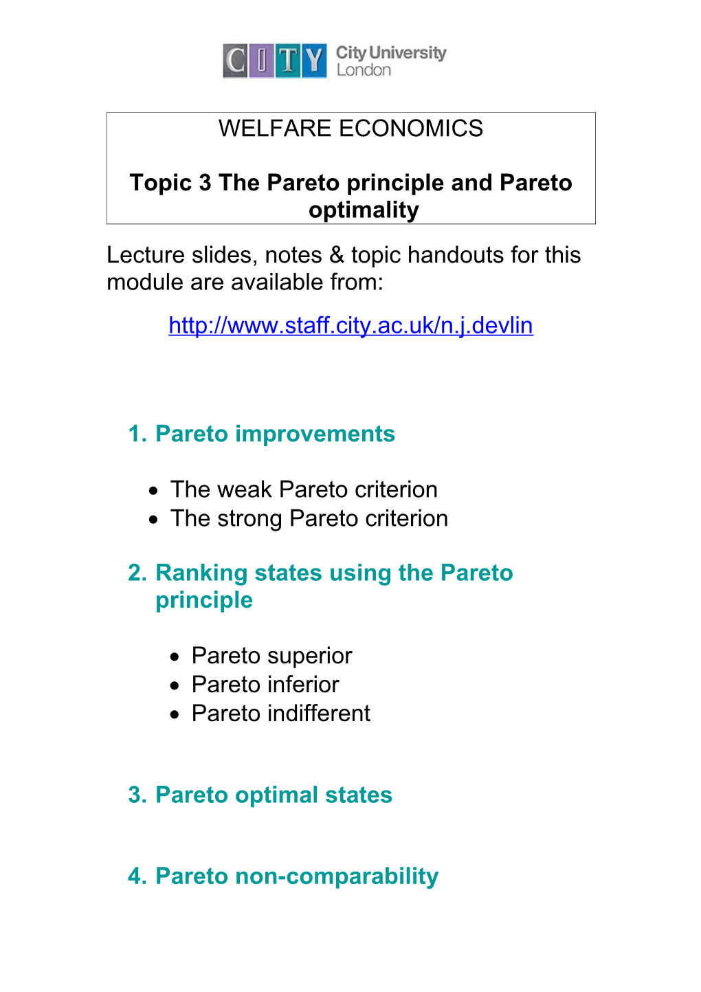 Topic 3 the Pareto Principle and Pareto Optimality