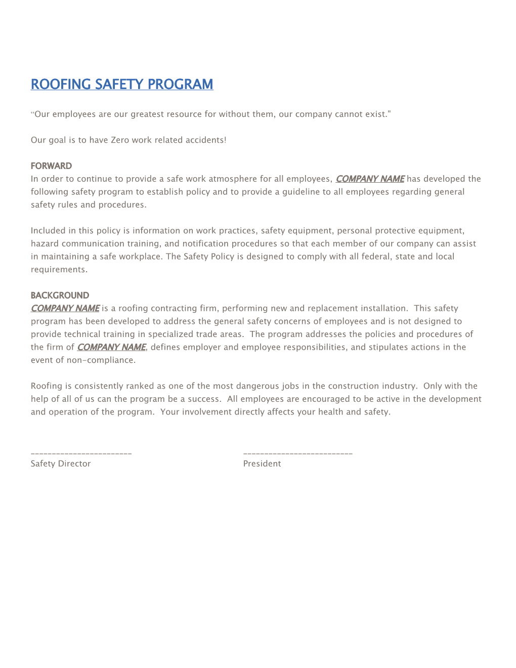 Roofing Safety Program